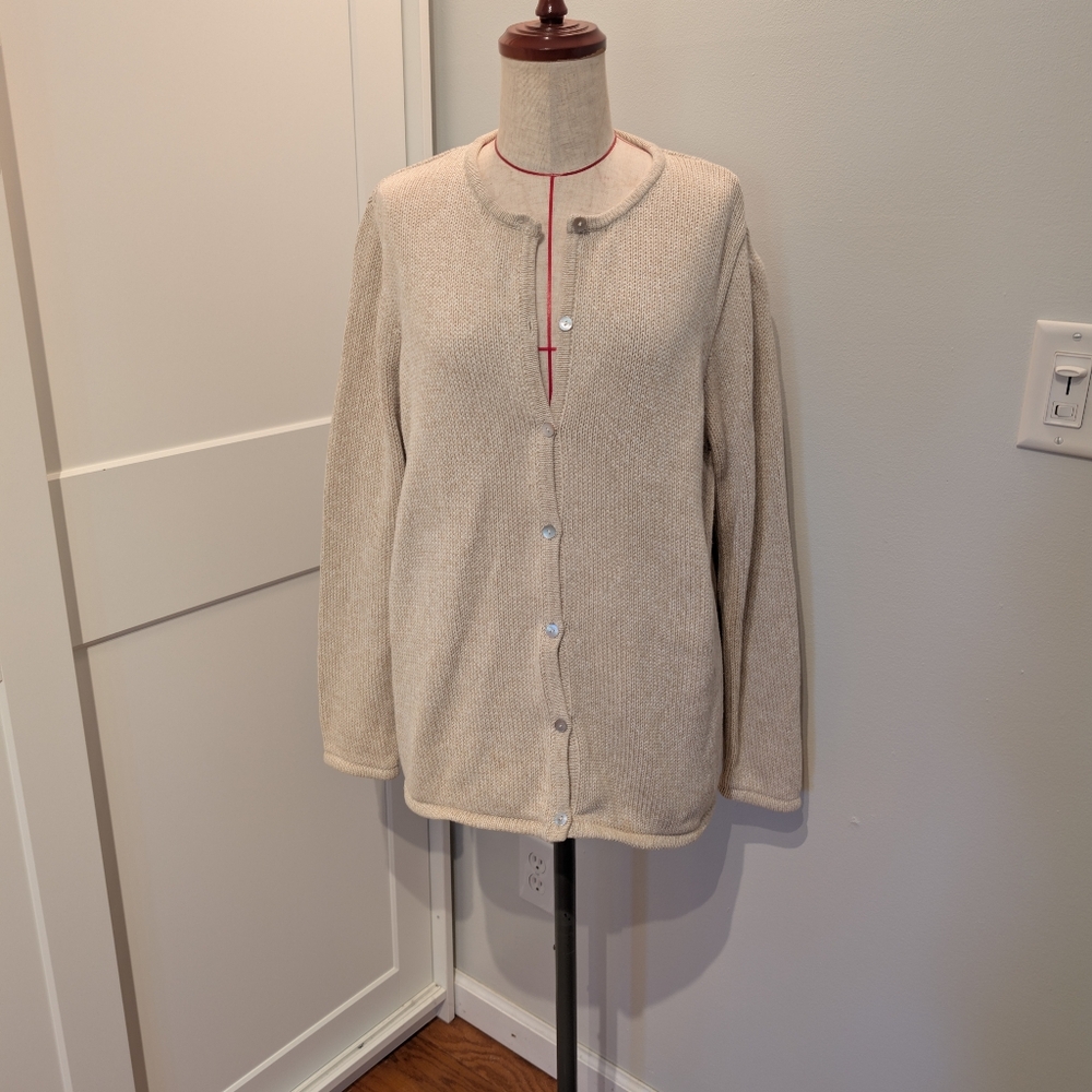 L.L. Bean Cream Knit Button-Front Cardigan